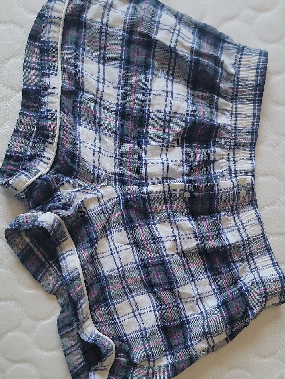 GAP White, Navy & Green Plaid Cotton Sleep Shorts